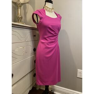 NWT Sz 2 Calvin Klein Hot Pink Bodycon Sheath Dress Ruched Cap Sleeve